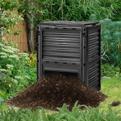 Large Outdoor Compost Bin 300L with Top Flip Door and Latch-on Lid-Black