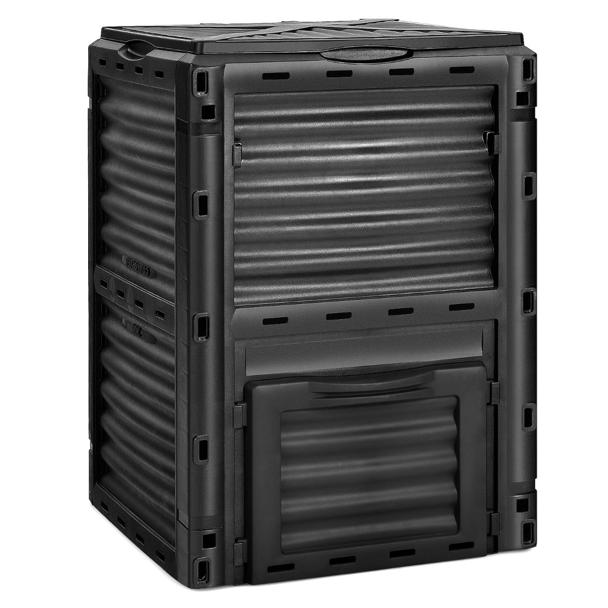 Large Outdoor Compost Bin 300L with Top Flip Door and Latch-on Lid-Black