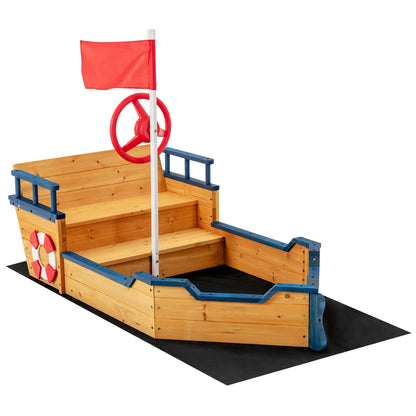 Large Pirate Ship Play Station with 2-in-1 Storage Benches and Bottom Sand Protection