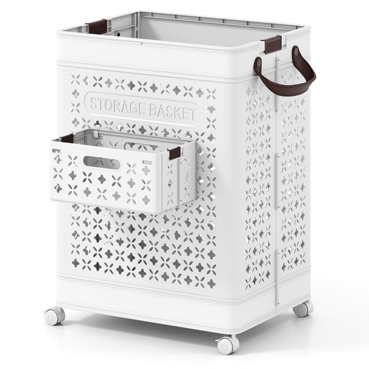 75 L Collapsible Laundry Basket with Underwear Basket and Handles-White