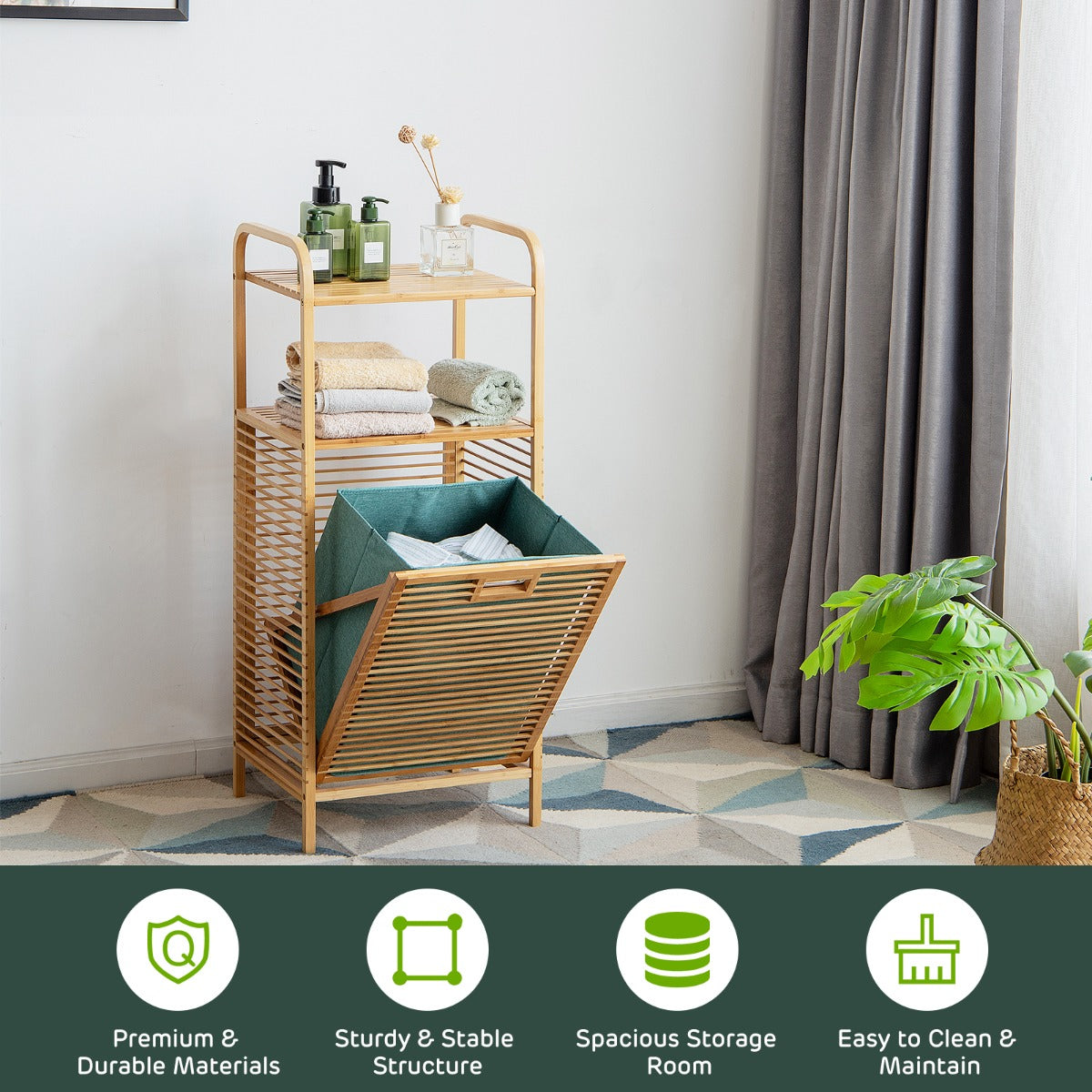 Tilt-out Laundry Hamper with Removable Liner for Bathroom, Laundry Room and Wardrobe