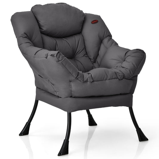 Costway Lazy Chair Polyester Fabric Sofa with Armrests Side Pocket for Living Room Office Bedroom-Gray