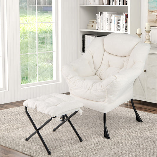 Lazy Chair with Ottoman Modern Accent Chair with Folding Footrest-Beige