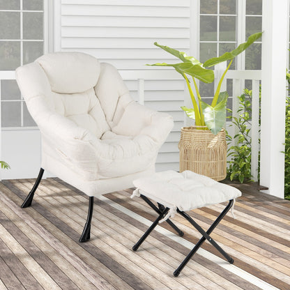 Lazy Chair with Ottoman Modern Accent Chair with Folding Footrest-Beige