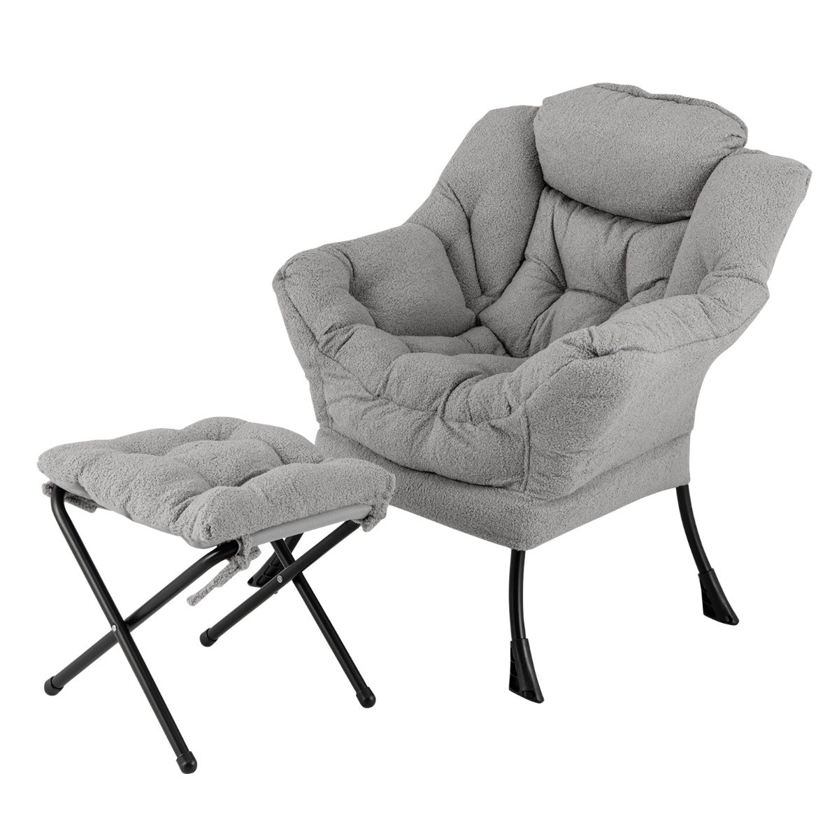 Lazy Chair with Ottoman Modern Accent Chair with Folding Footrest-Grey