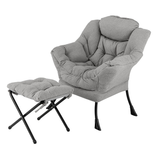 Lazy Chair with Ottoman Modern Accent Chair with Folding Footrest-Grey