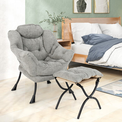 Lazy Chair with Ottoman with Folding Footrest and Side Pocket-Grey