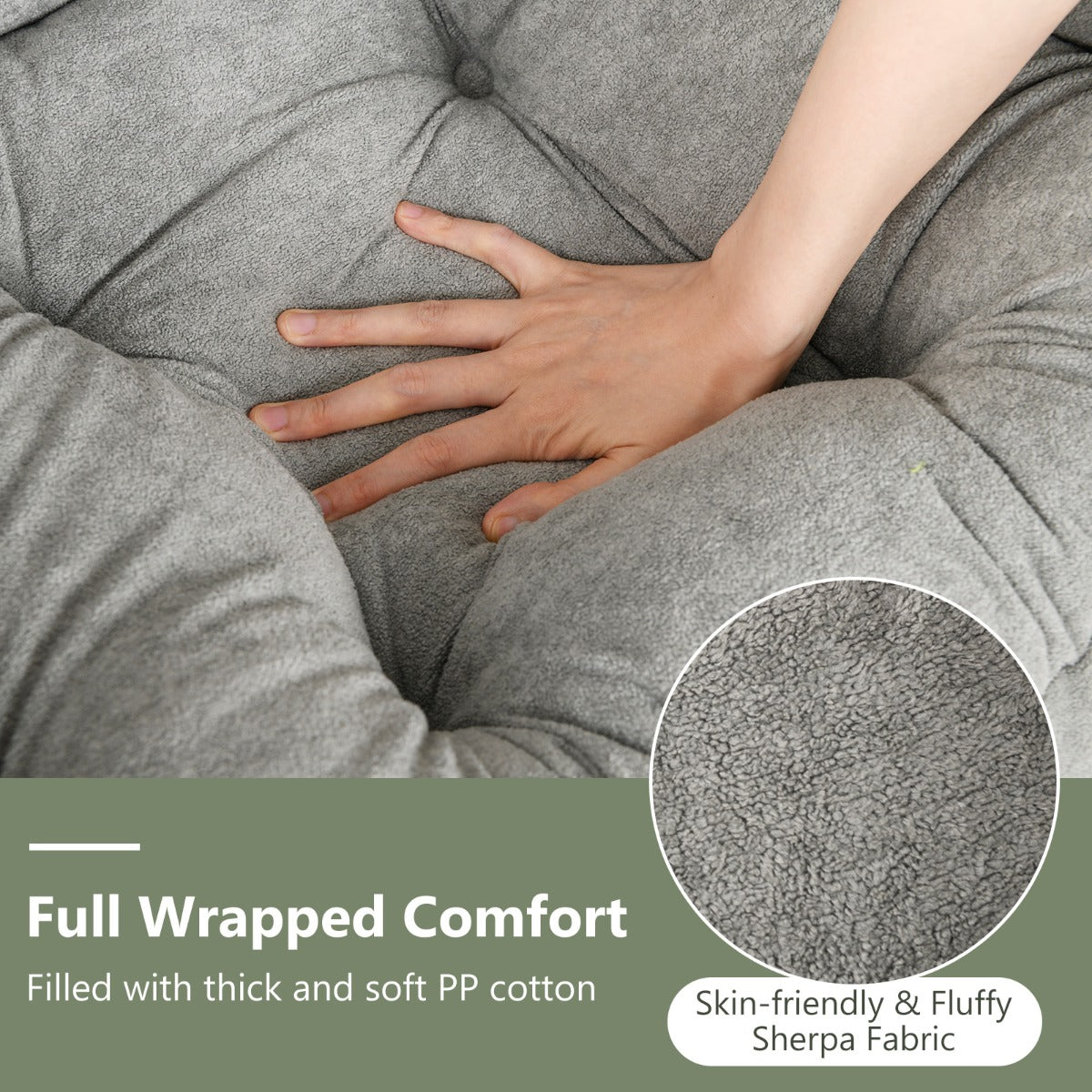 Lazy Chair with Ottoman with Folding Footrest and Side Pocket-Grey