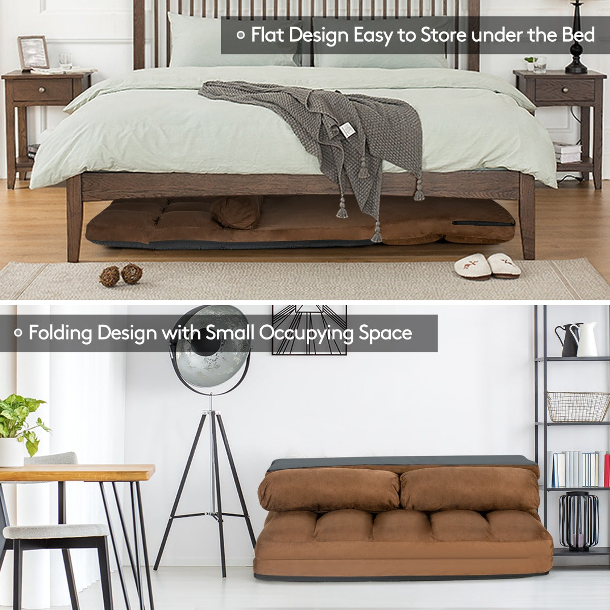 Choose a beige, gray, black or navy floor sofa to complement modern home interiors