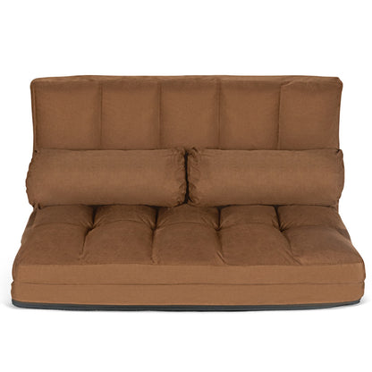 Costway 6-Position Foldable Lazy Sofa Bed with Detachable Cloth Cover for Bedroom/Living Room/Balcony-Coffee