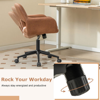 Leathaire Home Office Chair with Ergonomic Backrest and Padded Armrests-Brown