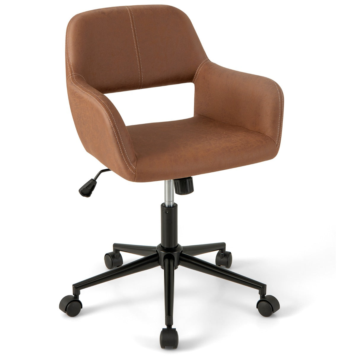 Leathaire Home Office Chair with Ergonomic Backrest and Padded Armrests-Brown