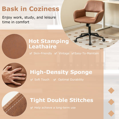 Leathaire Home Office Chair with Ergonomic Backrest and Padded Armrests-Brown