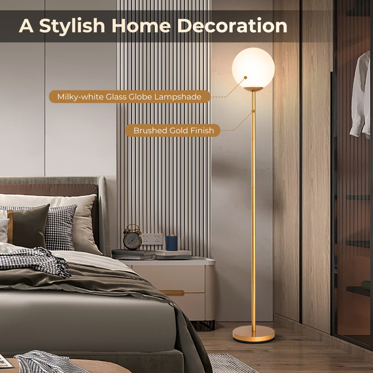 Costway LED Floor Lamp with Acrylic Lampshade-Golden
