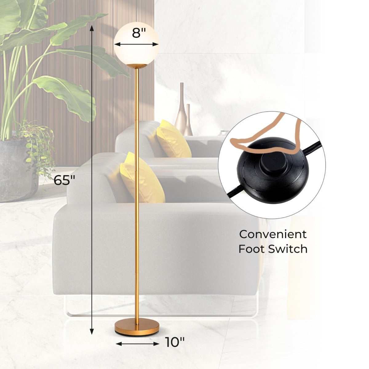 Costway LED Floor Lamp with Acrylic Lampshade-Golden