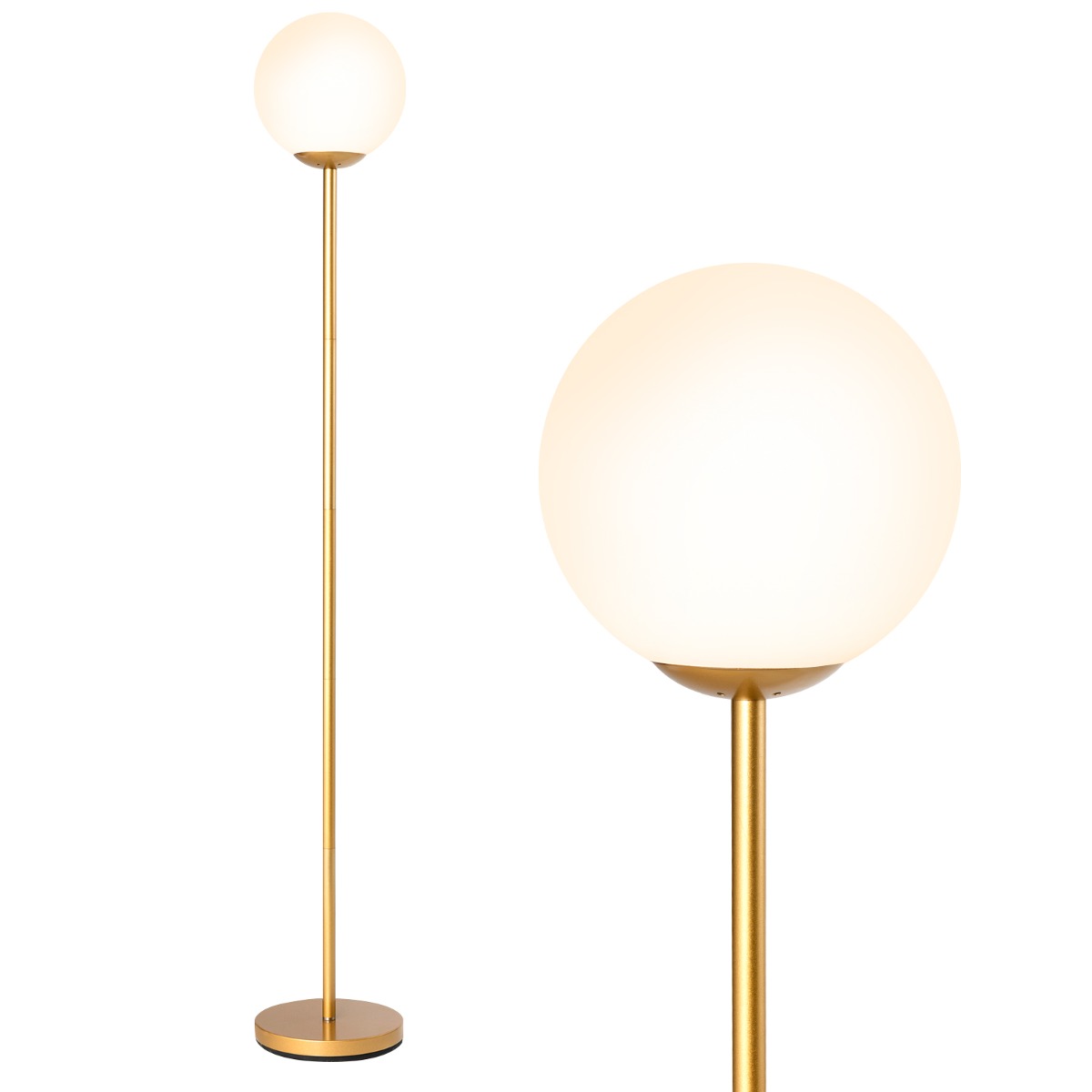Gold Modern Floor Lamp with Acrylic Shade & Foot Switch - 1.65m Height