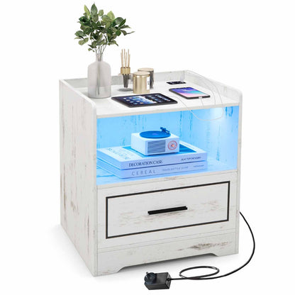 LED Smart Bedside Table with USB Port Adjustable Light Colors and Brightness