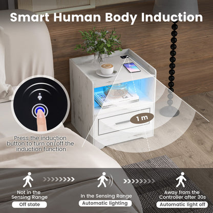 LED Smart Bedside Table with USB Port Adjustable Light Colors and Brightness