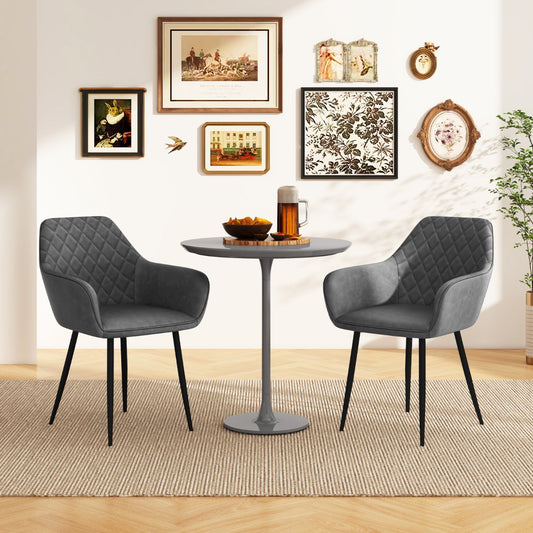 Costway Leisure Dining Chair Set of 2 with Curved Backrest  Wide Seat and Armrests-Grey