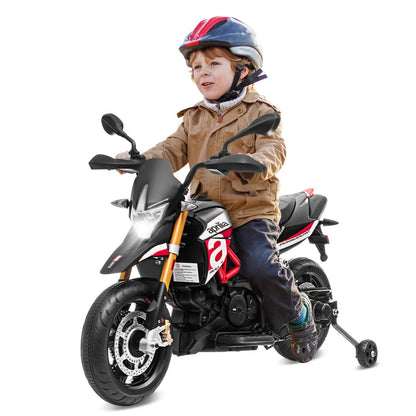 Kids electric motorcycle with dual 18W motors and durable knobby wheels for smooth outdoor adventures