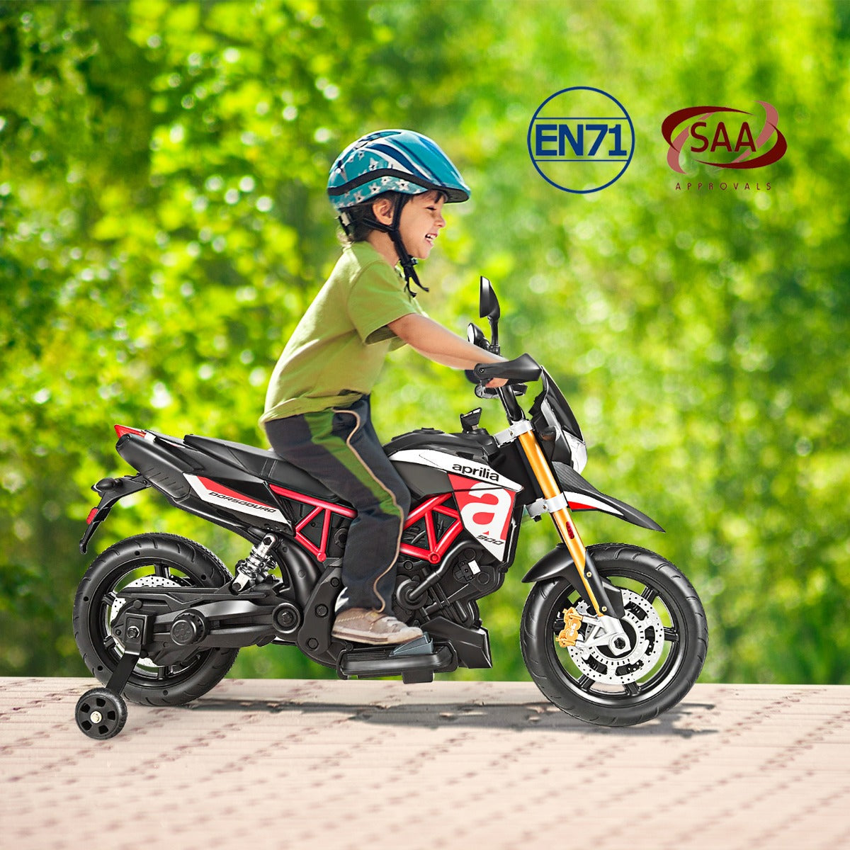 Safe PP electric motorcycle with curved comfortable seat and spring suspension for a smooth ride