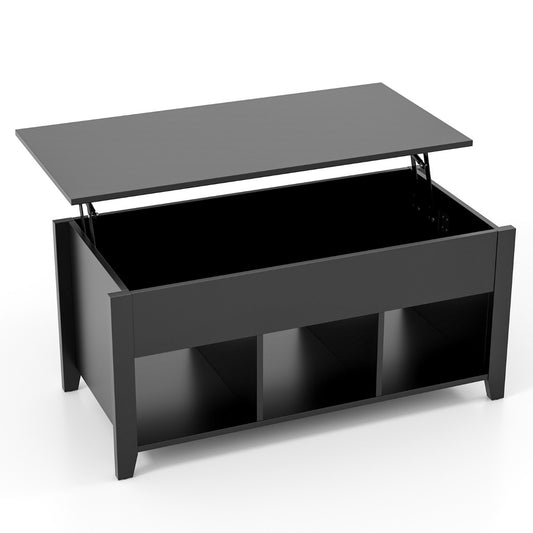 Costway Lift Up Coffee Table with Lift Top and Hidden Compartment-Black