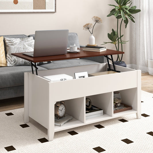 Costway Lift Up Coffee Table with Lift Top and Hidden Compartment-White
