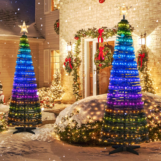 1.9 M Pop-up Lighted Christmas Tree with 12 Light Modes-Green-2 pieces