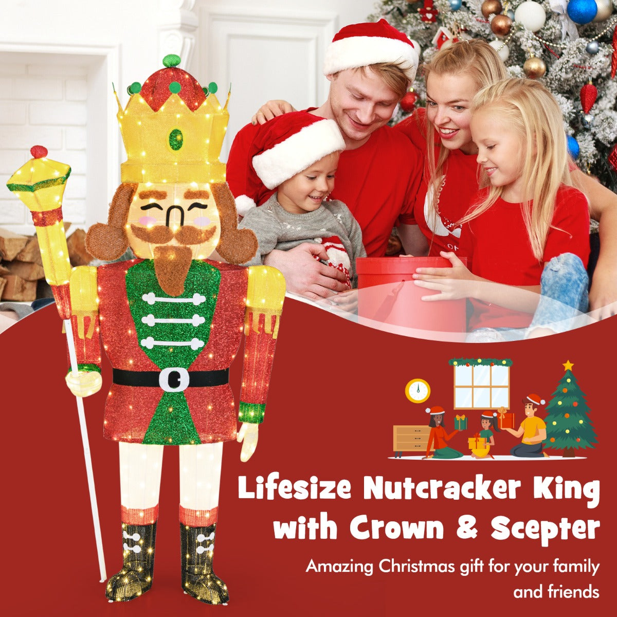 Pre-lit Outdoor Christmas Lightened Nutcracker King Decoration