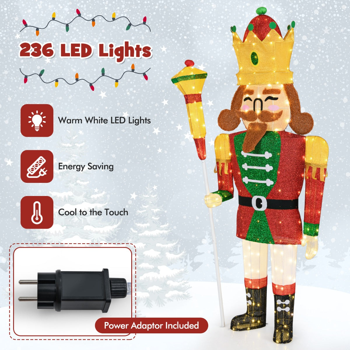 Pre-lit Outdoor Christmas Lightened Nutcracker King Decoration