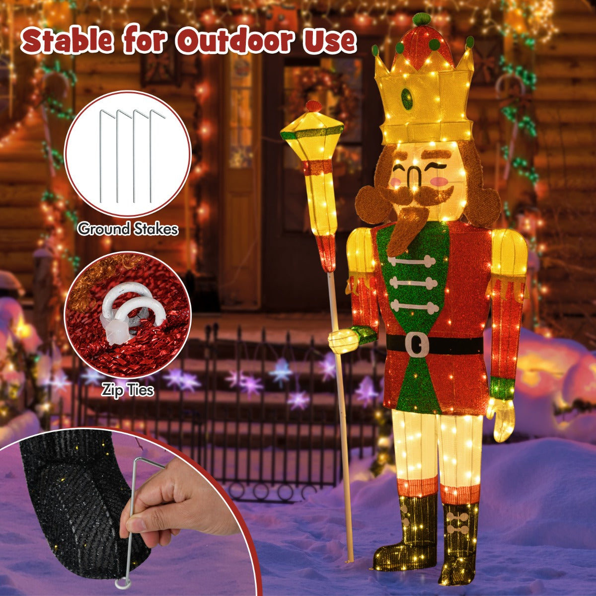 Pre-lit Outdoor Christmas Lightened Nutcracker King Decoration
