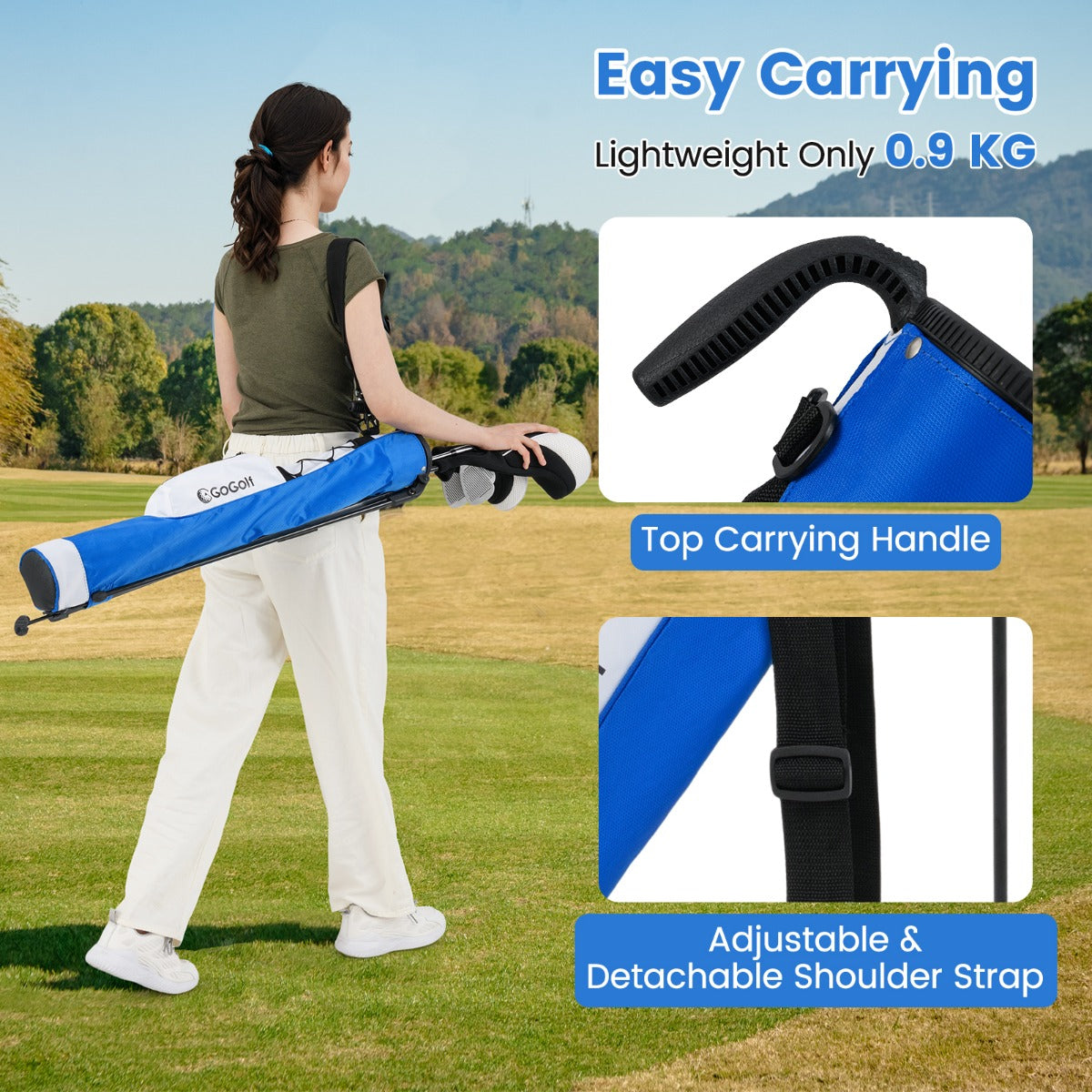 Lightweight Golf Stand Bag with Shoulder Strap and Bottle Holder-Blue