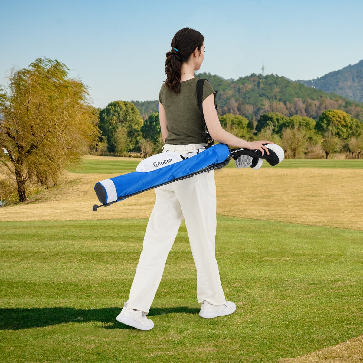 Lightweight Golf Stand Bag with Shoulder Strap and Bottle Holder-Blue