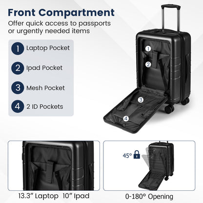 Lightweight PC Hardside Suitcase with Double TSA Lock for Travel/Camping-Black
