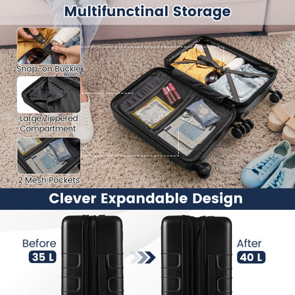 Lightweight PC Hardside Suitcase with Double TSA Lock for Travel/Camping-Black