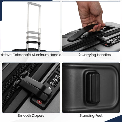Lightweight PC Hardside Suitcase with Double TSA Lock for Travel/Camping-Black