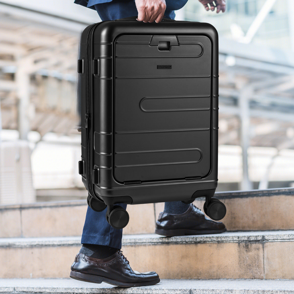 Lightweight PC Hardside Suitcase with Double TSA Lock for Travel/Camping-Black