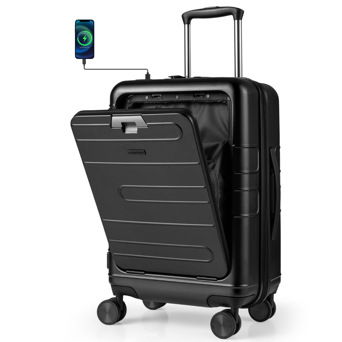 Lightweight PC Hardside Suitcase with Double TSA Lock for Travel/Camping-Black