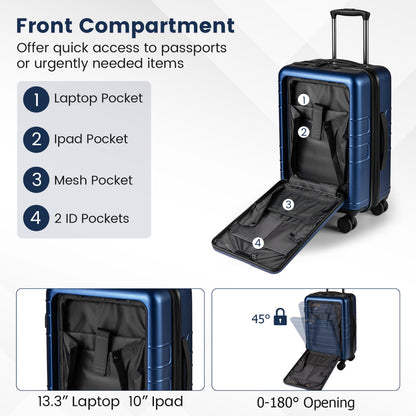 Lightweight PC Hardside Suitcase with Double TSA Lock for Travel/Camping-Navy