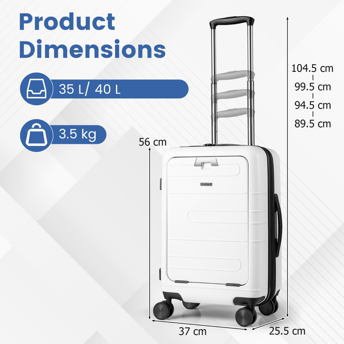Lightweight PC Hardside Suitcase with Double TSA Lock for Travel/Camping-White