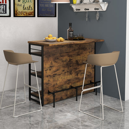 4-Tier Liquor Bar Cabinet with 3 Open Shelves and Wine Rack-Rustic Brown
