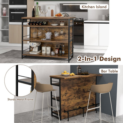 4-Tier Liquor Bar Cabinet with 3 Open Shelves and Wine Rack-Rustic Brown