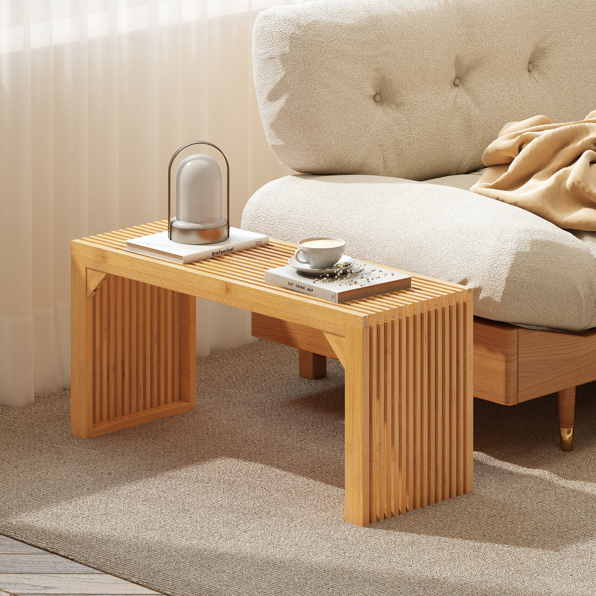 Long Entryway Bamboo Bench for Hallway and Living Room-Natural