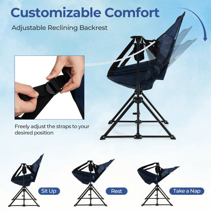 Portable Folding Camping Lounge Chair with Footrest  for Beach Lawn Fishing-Navy