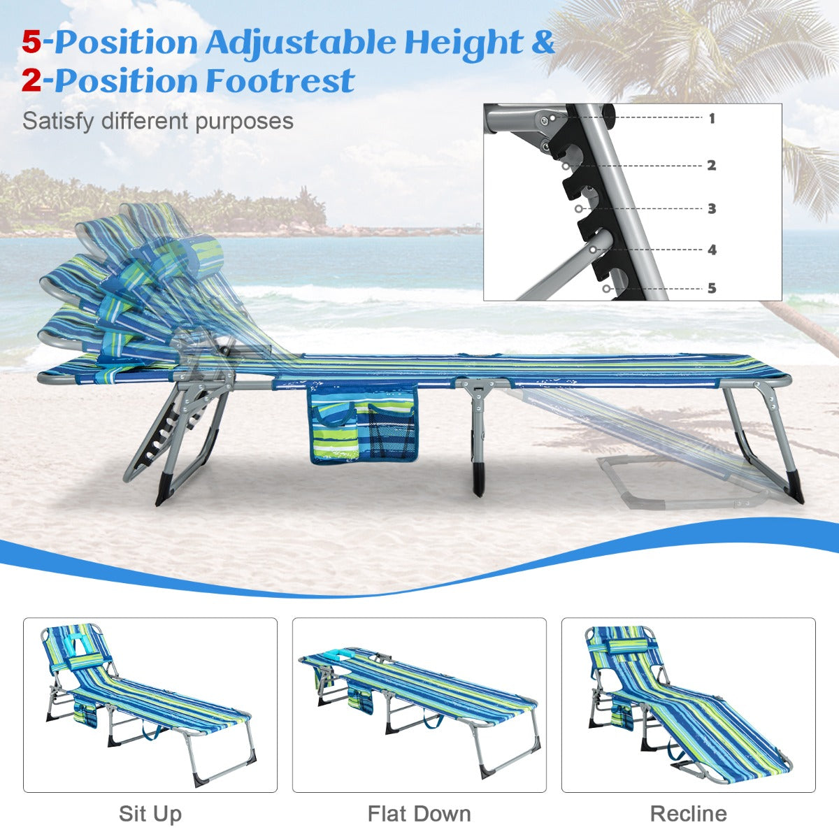 Strong metal frame and durable Oxford fabric support users weighing up to 150kg safely