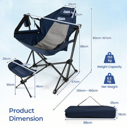 Portable Folding Camping Lounge Chair with Footrest  for Beach Lawn Fishing-Navy