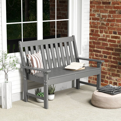 Costway All-Weather HDPE Patio Bench with High Backrest for 2 Person-Grey