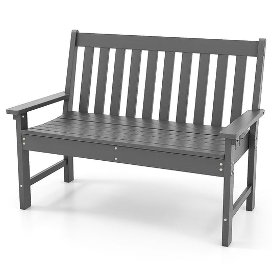 Weather-resistant HDPE outdoor bench resists fading, cracking, rain, and long-term sun exposure