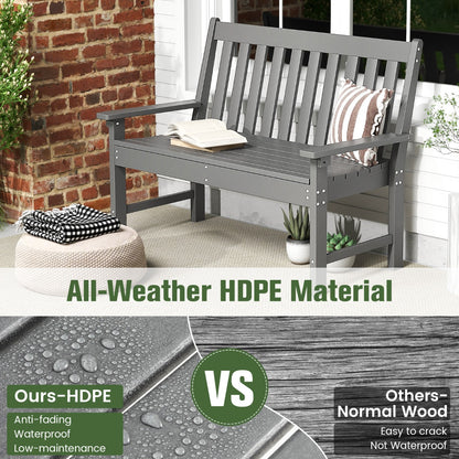 Costway All-Weather HDPE Patio Bench with High Backrest for 2 Person-Grey