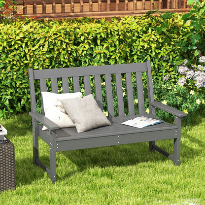 Costway All-Weather HDPE Patio Bench with High Backrest for 2 Person-Grey